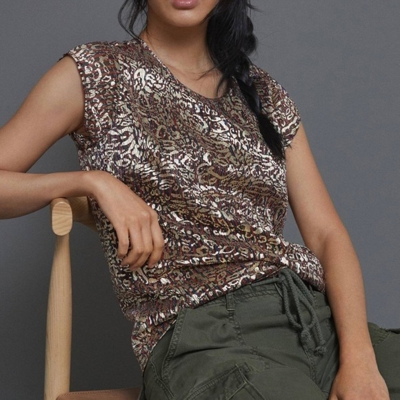 Anthropologie Tops - NWT Anthropologie Daniel Rainn Bryanna Metallic Leopard Print Women’s Top Sz M